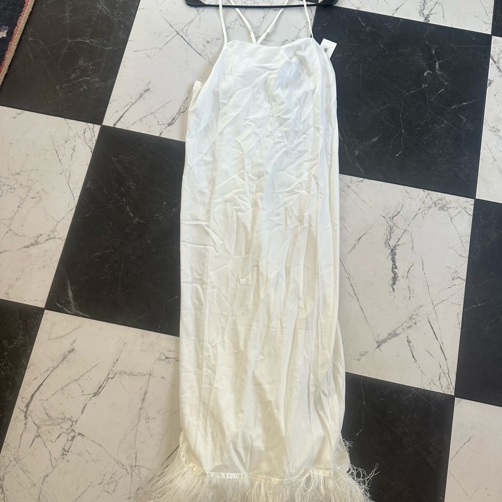 White Slip Dress with Feather Hem